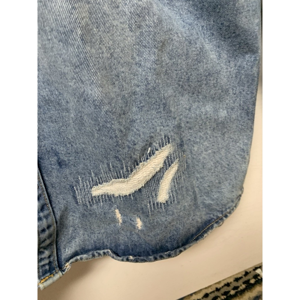 Zara Denim Shacket Mens XL Blue Metal Snap Shirt Jacket Distress Relaxed Fit - Picture 6 of 14